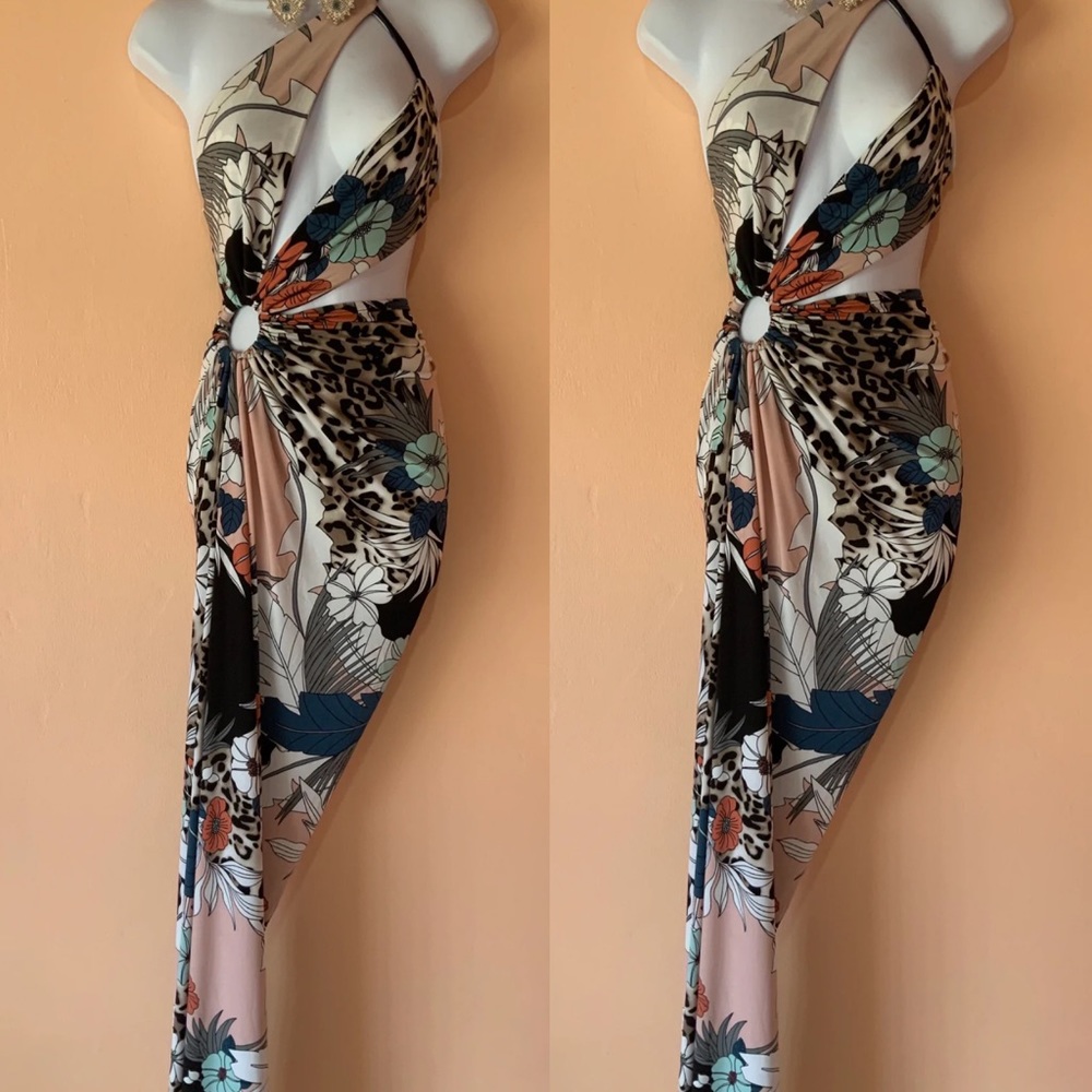 J Angelique Mahala floral animal print maxi dress size small